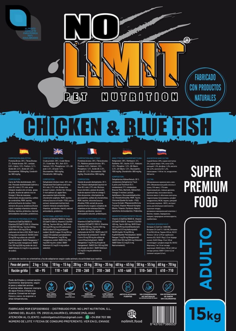 Nolimit pet nutricion,Pollo & Pescado azul, Alimento con ingredientes naturales completo y equilibrado para perros adultos - Imagen 2