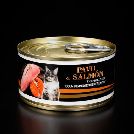 NO LIMIT PAVO & SALMON alimento completo y 100% natural para gatos esterilizados pack de 6 latas de 100g